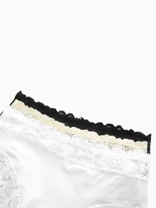 Slumbrini 3pcs/Pack Plus Size Women Lace Print Breathable Comfortable Triangle Panties, Ideal Gift Choice For Holidays - Multicolor - View 9