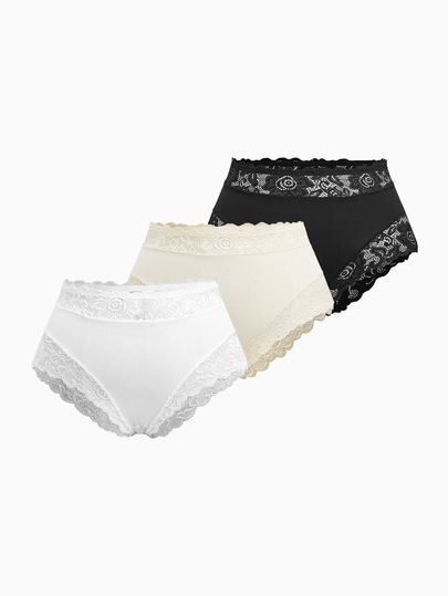 Slumbrini 3pcs/Pack Plus Size Women Lace Print Breathable Comfortable Triangle Panties, Ideal Gift Choice For Holidays