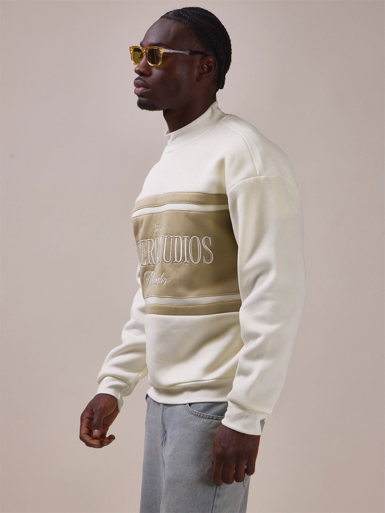 Musero Oversized Ribbed High Neck Jumper Cuff At Hem Of Sleeve Panel Detailing "Cloud Dancer" Embroidery On Front Spring Summer Essentials - Multicolor - View 3