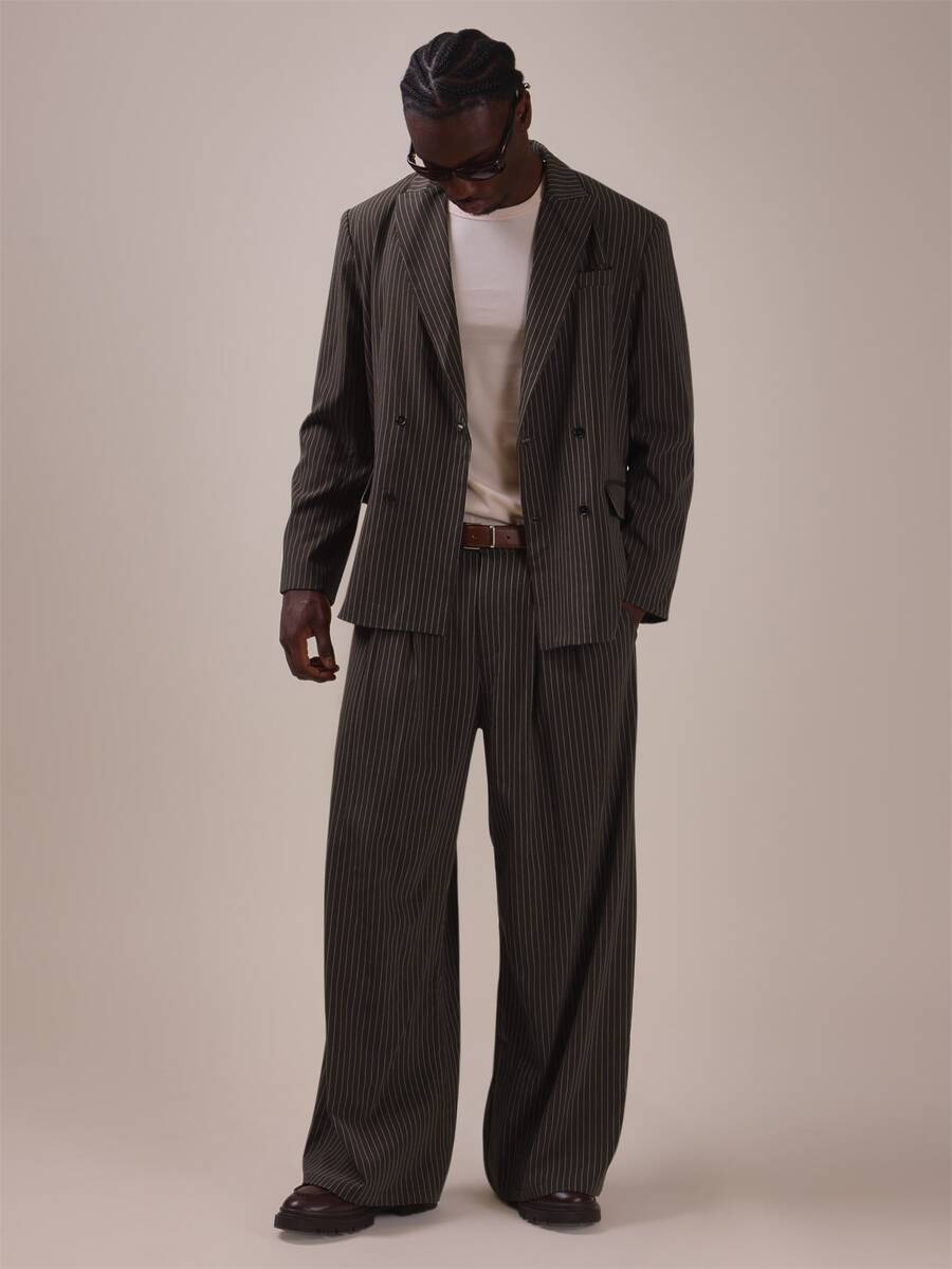 Musero Oversized Loose Fitting Tailored Trouser Front Pleat Detail Spring Summer Essentials Co Ord Trousers Only - Coffee Brown - View 1