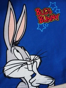 LOONEY TUNES X SHEIN 男婴字母卡通印花短袖T恤搭配条纹短裤休闲套装 - 藍色 - 查看 4