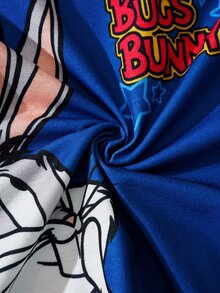 LOONEY TUNES X SHEIN 男婴字母卡通印花短袖T恤搭配条纹短裤休闲套装 - 藍色 - 查看 6