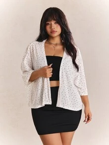 CovetEZ Spring/Summer Polka Dot Colorblock Lightweight Casual Vacation Plus Size Women's Short Jacket - White - View 6
