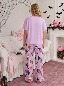 Slumberry CURVE طقم بيجاما مطبوع عليه آيس كريم هالوين مقاس كبير - متعدد الألوان - مشاهدة 2