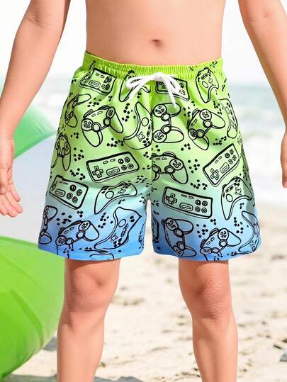 SHEIN Young Boy Gradient Print All-Over Pattern Swimshorts,Young Boys Clothing 4t Swim Wear,Teen Boys Board Shorts,Summer,Beach,Holiday Beach Shorts