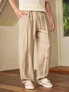 Whitmere Men's Casual Loose Linen Straight Leg Pants, Quick Dry Outdoor Sports Trousers, Summer - Khaki - View 1