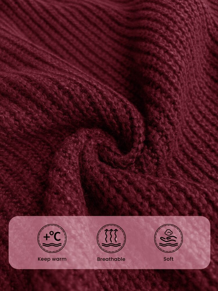 Firerie Plus Size Solid Color Front Button Long Sleeve Casual Knit Cardigan In Fall/Winter Wine Red Top - Red - View 9