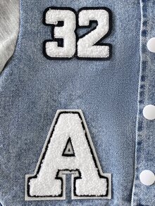 SHEIN Baby Boy Casual Jacket, Patchwork Sleeves With Contrast Ribbed Cuffs, Embroidered Bear Letter Number Patch, Spring Autumn Winter Fashion Item, Suitable For Casual Daily Streetwear - Multicolor - View 7