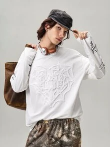 Vaulklash 男士街头风格流行 INS 匹配天使丘比特印花刺绣心形 T 恤，户外音乐节，夜总会礼物，送给男朋友/丈夫，周年纪念礼物，适合秋季 - 白色 - 查看 4