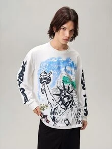 Vaulklash Men's Casual Graphic Print T-Shirt, Minimalist Fashion For Everyday Wear, For Fall - White - View 4