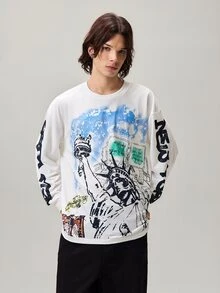 Vaulklash Men's Casual Graphic Print T-Shirt, Minimalist Fashion For Everyday Wear, For Fall - White - View 6