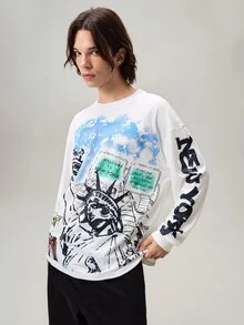 Vaulklash Men's Casual Graphic Print T-Shirt, Minimalist Fashion For Everyday Wear, For Fall - White - View 5