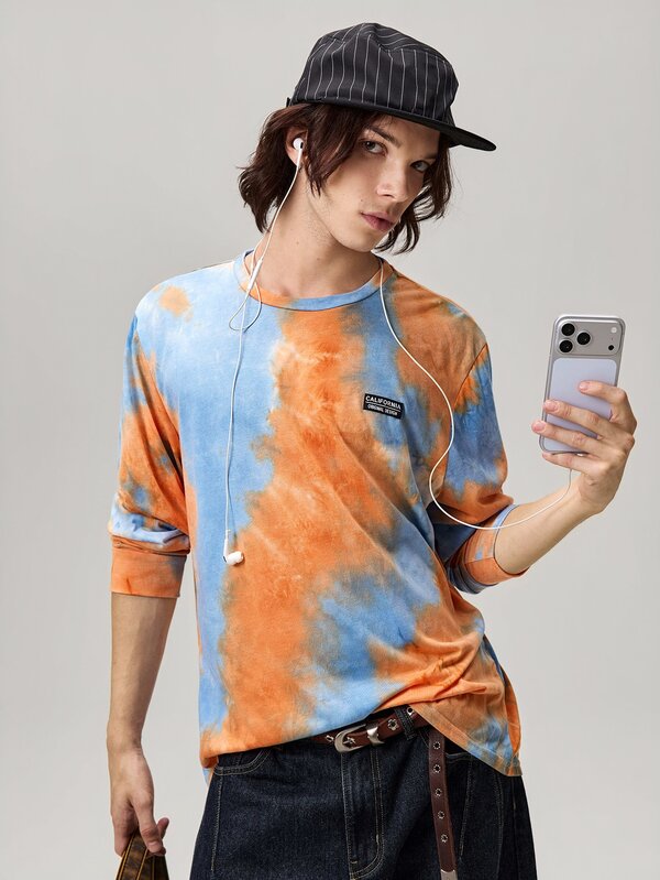 Vaulklash Camiseta casual de hombre con efecto tie-dye de punto, para el verano y el otoño