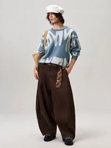 Vaulklash 男士图案毛衣，男士图案毛衣，抽象印花毛衣，男士针织毛衣，男士长袖毛衣，适合秋冬 - 淺藍色 - 查看 2