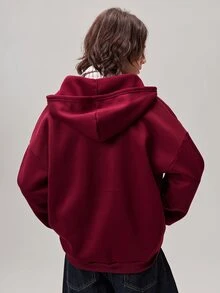 Vaulklash Men's Autumn Letter Print Zip-Up Hooded Casual Sweatshirt, Long Sleeve Top - Burgundy - View 4