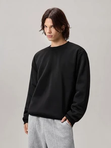 Vaulklash 1 件宽松男士纯色圆领运动衫 - 黑色 - 查看 6