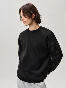 Vaulklash 1 件宽松男士纯色圆领运动衫 - 黑色 - 查看 4