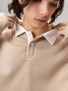 Vaulklash 宽松版型男士撞色领 Polo 衫 度假长袖运动衫，适合送给朋友、丈夫、男朋友的礼物，适合秋冬 - 駝色 - 查看 8