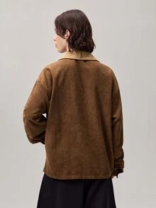Vaulklash 男士休閒燈芯絨領夾克，適合日常穿著復古夾克男士摩卡色夾克男士燈芯絨夾克男士棕色夾克男士飛行員夾克，度假，父親節禮物 - 彩色 - 查看 3