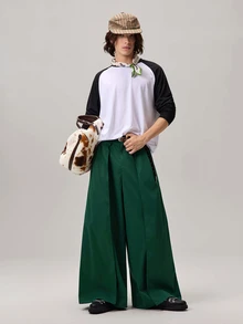 Vaulklash Niche Design Multi-Panel 2 In 1 Men's Loose Japanese Style Oversized Wide Leg Pants, Boyfriend Gifts,Christmas Gifts, Fall Wide Leg - Dark Green - View 6