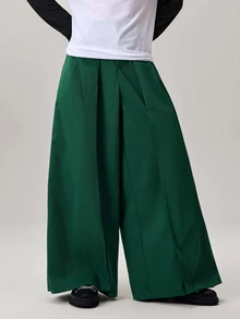 Vaulklash Niche Design Multi-Panel 2 In 1 Men's Loose Japanese Style Oversized Wide Leg Pants, Boyfriend Gifts,Christmas Gifts, Fall Wide Leg - Dark Green - View 5