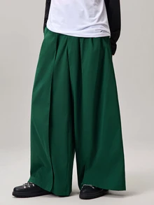 Vaulklash Niche Design Multi-Panel 2 In 1 Men's Loose Japanese Style Oversized Wide Leg Pants, Boyfriend Gifts,Christmas Gifts, Fall Wide Leg - Dark Green - View 4