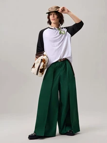 Vaulklash Niche Design Multi-Panel 2 In 1 Men's Loose Japanese Style Oversized Wide Leg Pants, Boyfriend Gifts,Christmas Gifts, Fall Wide Leg - Dark Green - View 2
