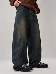 Vaulklash Men's Casual Washed Loose Fit Wide Leg Jeans - Medium Wash - View 6