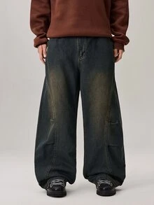 Vaulklash Men's Casual Washed Loose Fit Wide Leg Jeans - Medium Wash - View 4