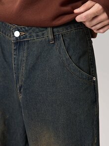 Vaulklash Men's Casual Washed Loose Fit Wide Leg Jeans - Medium Wash - View 8