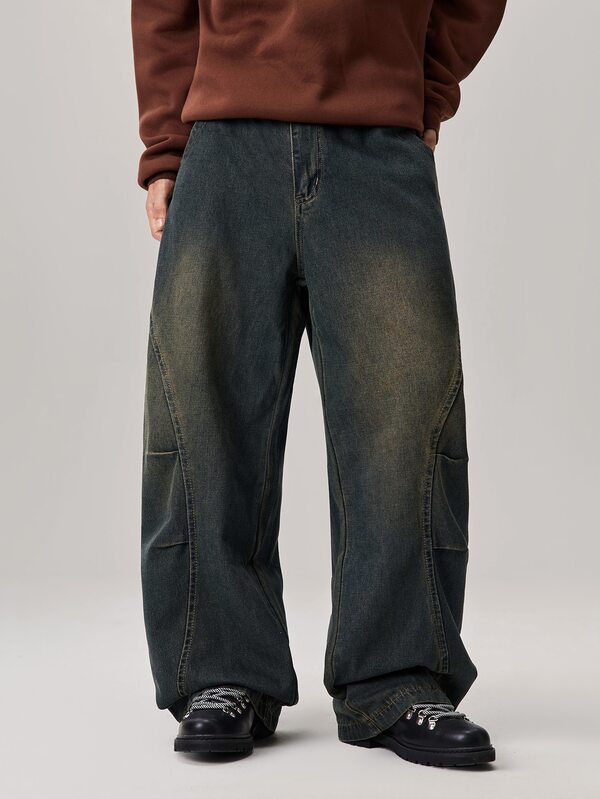 Vaulklash Jeans casuales para hombres de pierna ancha y ajuste holgado lavados
