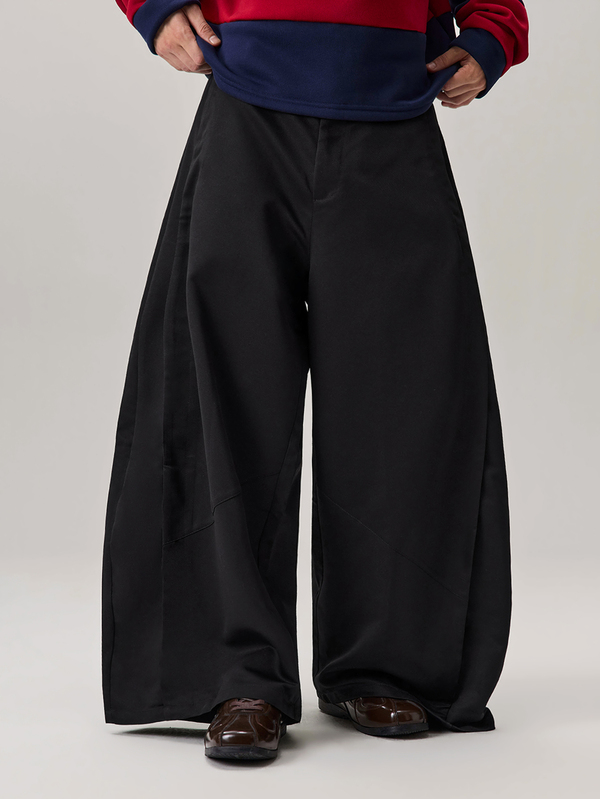 Vaulklash Men's Fashion Wide-Leg Pants,Black,Winter,Streetwear,City Break,Japanese Yamamoto Style Loose Curved Trousers,Oversized Solid Color Deconstruction