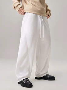 Vaulklash Manfinity Hypemode Men's Solid Color Drawstring Waist Wide Leg Loose Casual Sweatpants - White - View 5