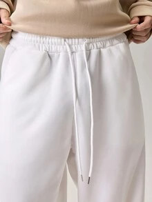 Vaulklash Manfinity Hypemode Men's Solid Color Drawstring Waist Wide Leg Loose Casual Sweatpants - White - View 8