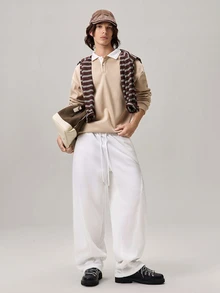 Vaulklash Manfinity Hypemode Men's Solid Color Drawstring Waist Wide Leg Loose Casual Sweatpants - White - View 2