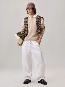 Vaulklash Manfinity Hypemode Men's Solid Color Drawstring Waist Wide Leg Loose Casual Sweatpants - White - View 7