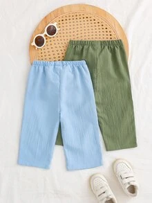 Cozy Pixies 2pcs/Set Baby Girl Baby Boy Textured Fabric Loose Wide Leg Straight Pants Versatile Long Pants Vacation Style - Multicolor - View 2