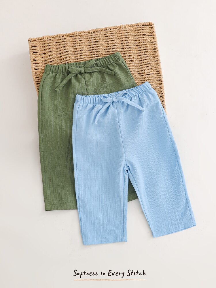 Cozy Pixies 2pcs/Set Baby Girl Baby Boy Textured Fabric Loose Wide Leg Straight Pants Versatile Long Pants Vacation Style - Multicolor - View 3