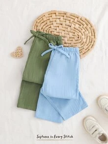 Cozy Pixies 2pcs/Set Baby Girl Baby Boy Textured Fabric Loose Wide Leg Straight Pants Versatile Long Pants Vacation Style - Multicolor - View 5