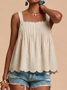 Travachic Women's Summer Casual Shell Trim Cami - Apricot - View 6