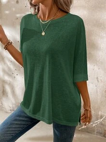 EMERY ROSE Women's Casual Loose Basic Fit Short Sleeve T-Shirt, Summer Tee - Green - View 5