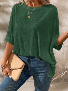 EMERY ROSE Women's Casual Loose Basic Fit Short Sleeve T-Shirt, Summer Tee - Green - View 4