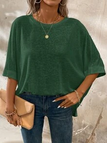 EMERY ROSE Women's Casual Loose Basic Fit Short Sleeve T-Shirt, Summer Tee - Green - View 6