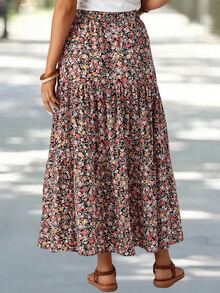 EMERY ROSE Women's Patchwork Floral Print Long Midi Skirt Summer Picnic Vacation Black Casual - Multicolor - View 3
