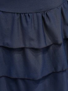 SHEIN 青少年女孩優雅純色荷葉邊裙襬洋裝 - 藏蓝色 - 查看 9