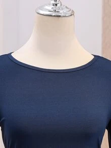 SHEIN 青少年女孩優雅純色荷葉邊裙襬洋裝 - 藏蓝色 - 查看 7