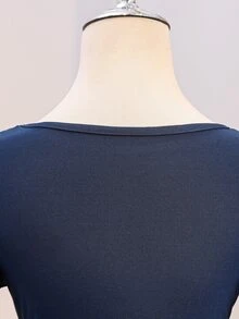 SHEIN 青少年女孩優雅純色荷葉邊裙襬洋裝 - 藏蓝色 - 查看 5