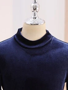 SHEIN Gaun Polos Elegan untuk Anak Perempuan Remaja, Musim Gugur/Dingin - Navy Blue - View 3