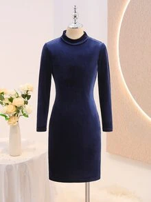 SHEIN Gaun Polos Elegan untuk Anak Perempuan Remaja, Musim Gugur/Dingin - Navy Blue - View 2