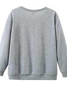 EMERY ROSE Women's Casual Loose Fit Crew Neck Long Sleeve Sweatshirt With Duck Animal Painting Print, Fall - Grey - View 2